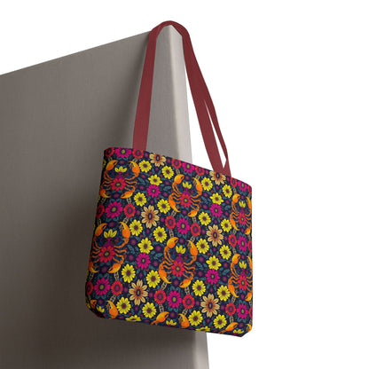 Tote Bag, (AOP), Scorpio, Zodiac v1, Flower Pattern