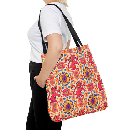 Tote Bag (AOP), Leo, Zodiac v2, Flower Pattern