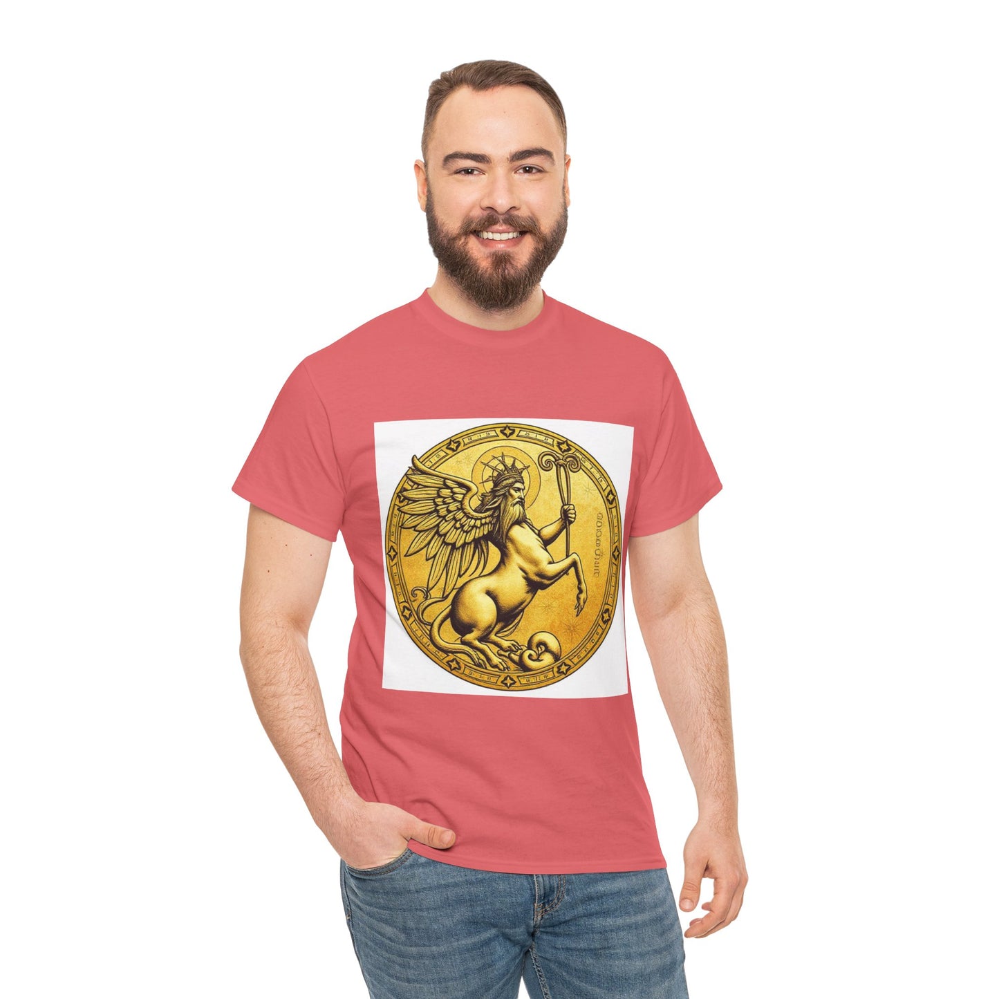 Unisex Heavy Cotton T-Shirt, Golden Angel Coin v1, Virgo Zodiac Design