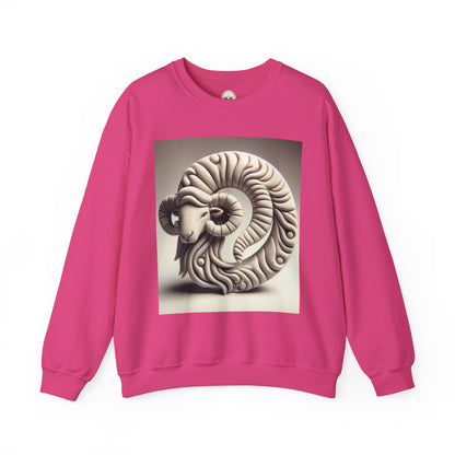 Unisex Heavy Blend™ Crewneck Sweatshirt, Round Statue, Aries Zodiac Design