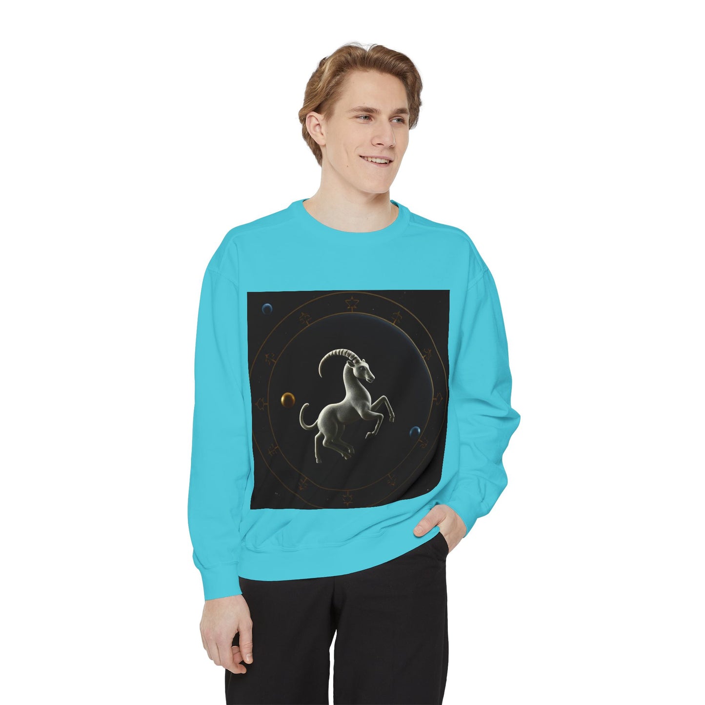 Garment-Dyed Sweatshirt, Unisex, Space Animal Design v1, Capricorn