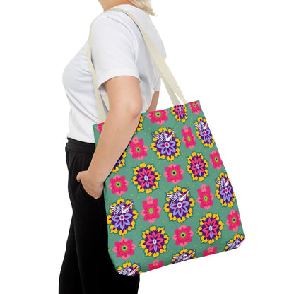 Tote Bag, (AOP), Sagittarius, Zodiac v4, Flower Pattern