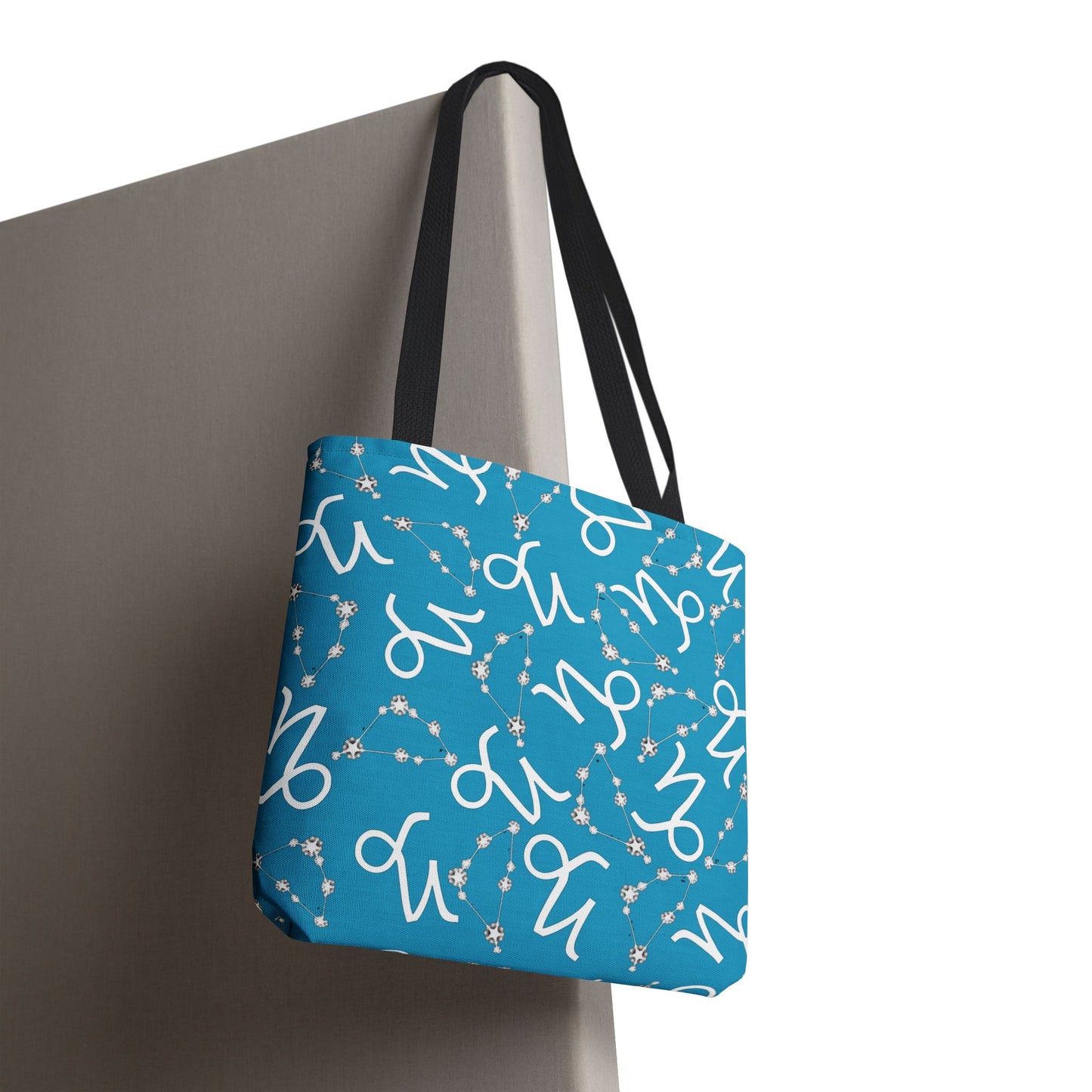 Tote Bag, Capricorn Zodiac Sign, AOP, (Turquoise, White)