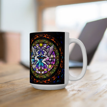 Ceramic Mug, (11oz, 15oz), Ceramic Coffee Mug, AOP, Glass Design, Gemini Zodiac