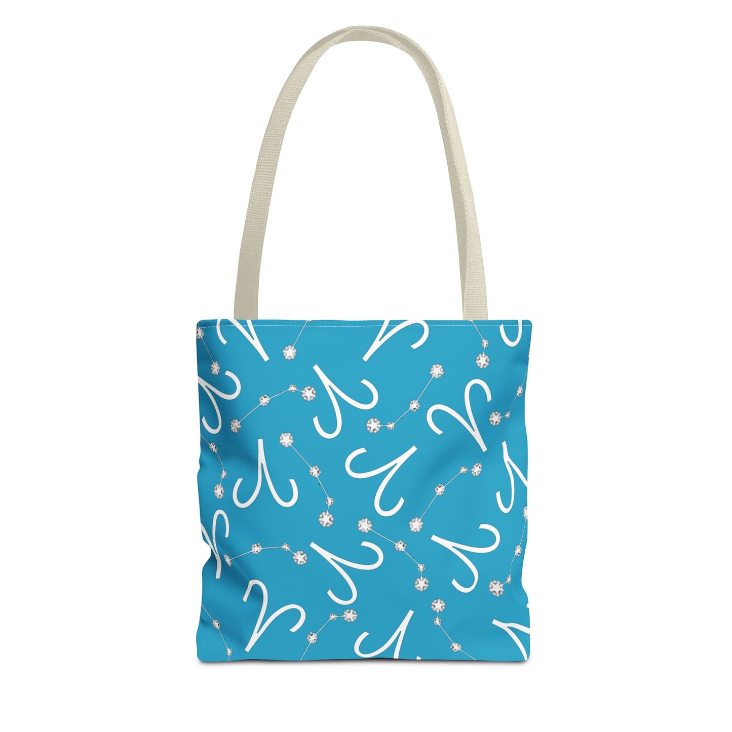 Tote Bag, Aries Zodiac Sign, AOP, (Turquoise, White)