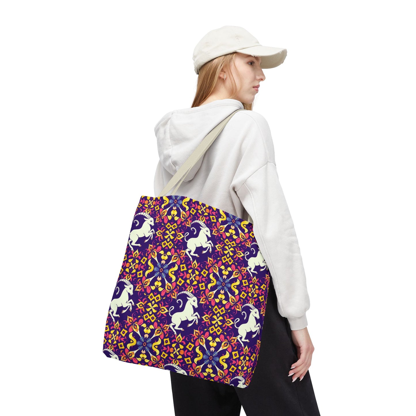 Tote Bag (AOP), Capricorn, Zodiac v2, Flower Pattern