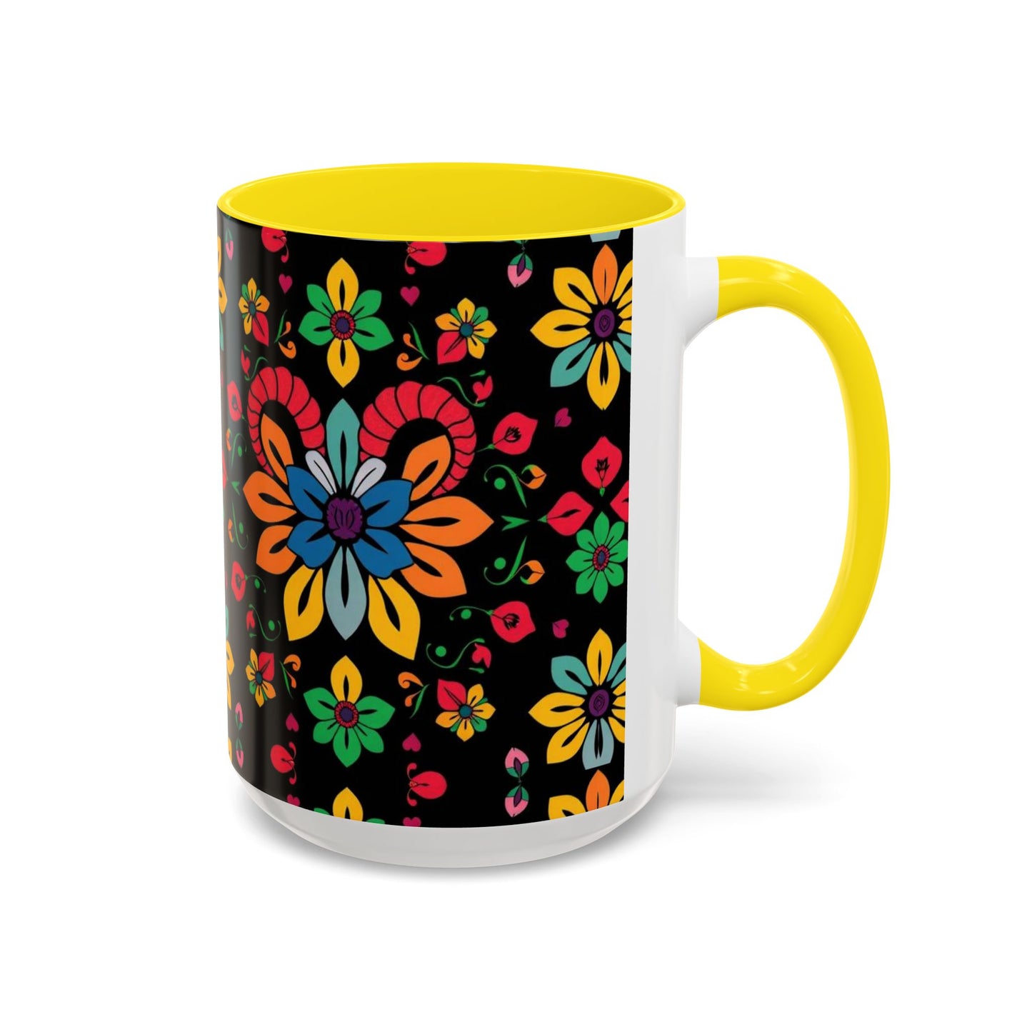 Accent Coffee Mug, Aries, Zodiac v3, Flower Pattern, (11, 15oz)