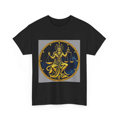 Unisex Heavy Cotton T-Shirt, Gold v1, Libra God, Zodiac Design