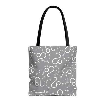 Tote Bag, Leo Zodiac Sign, AOP, (Grey, White)