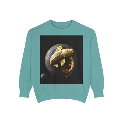Garment-Dyed Sweatshirt, Unisex, Space Animal Design v1, Pisces