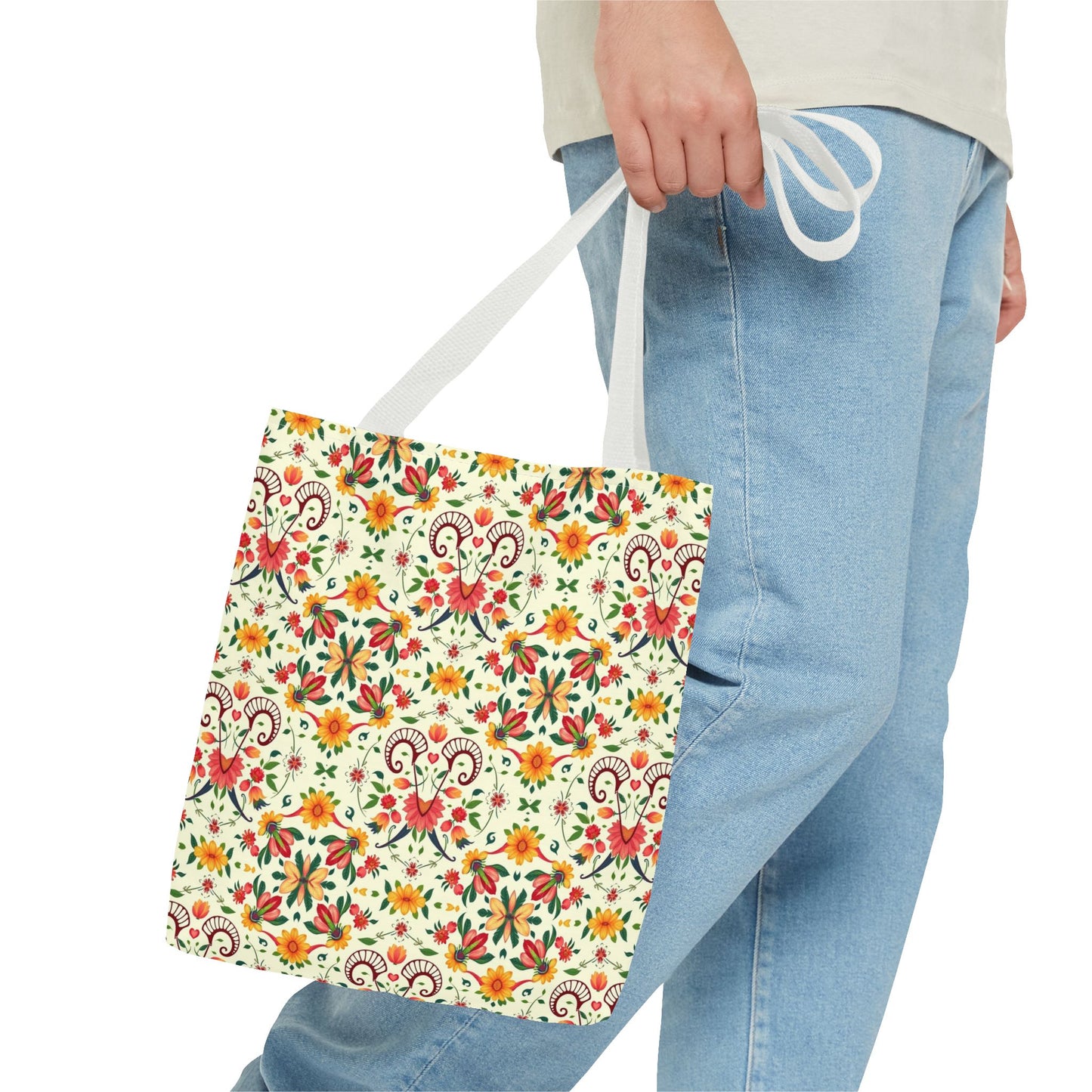 Tote Bag (AOP), Aries, Zodiac v2, Flower Pattern