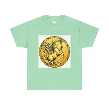 Unisex Heavy Cotton T-Shirt, Golden Angel Coin v1, Virgo Zodiac Design