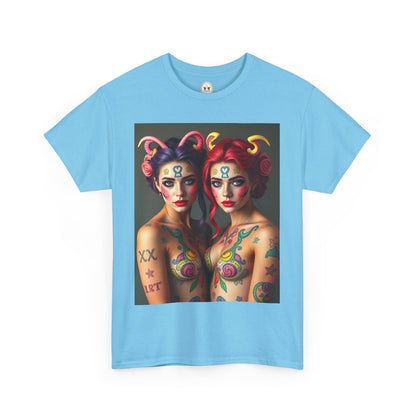 Unisex Heavy Cotton T-Shirt, Gemini, Zodiac v3, Sexy Art