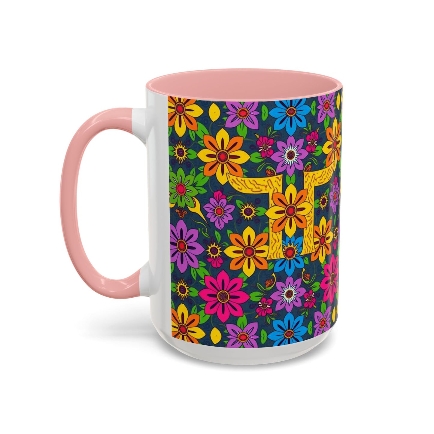 Accent Coffee Mug, Gemini, Zodiac v3, Flower Pattern, (11, 15oz)