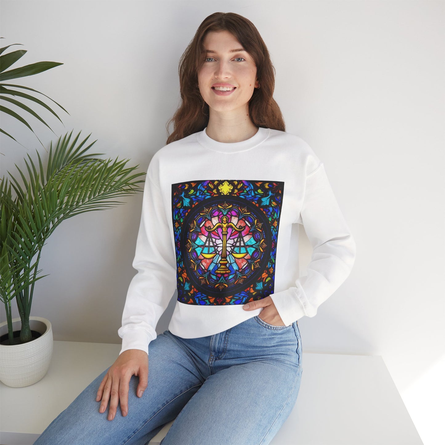 Unisex Heavy Blend™ Crewneck Sweatshirt, Glass 1, Libra Zodiac Design