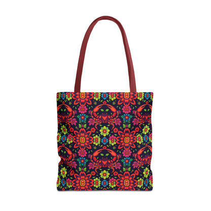 Tote Bag, (AOP), Cancer, Zodiac, Flower Pattern