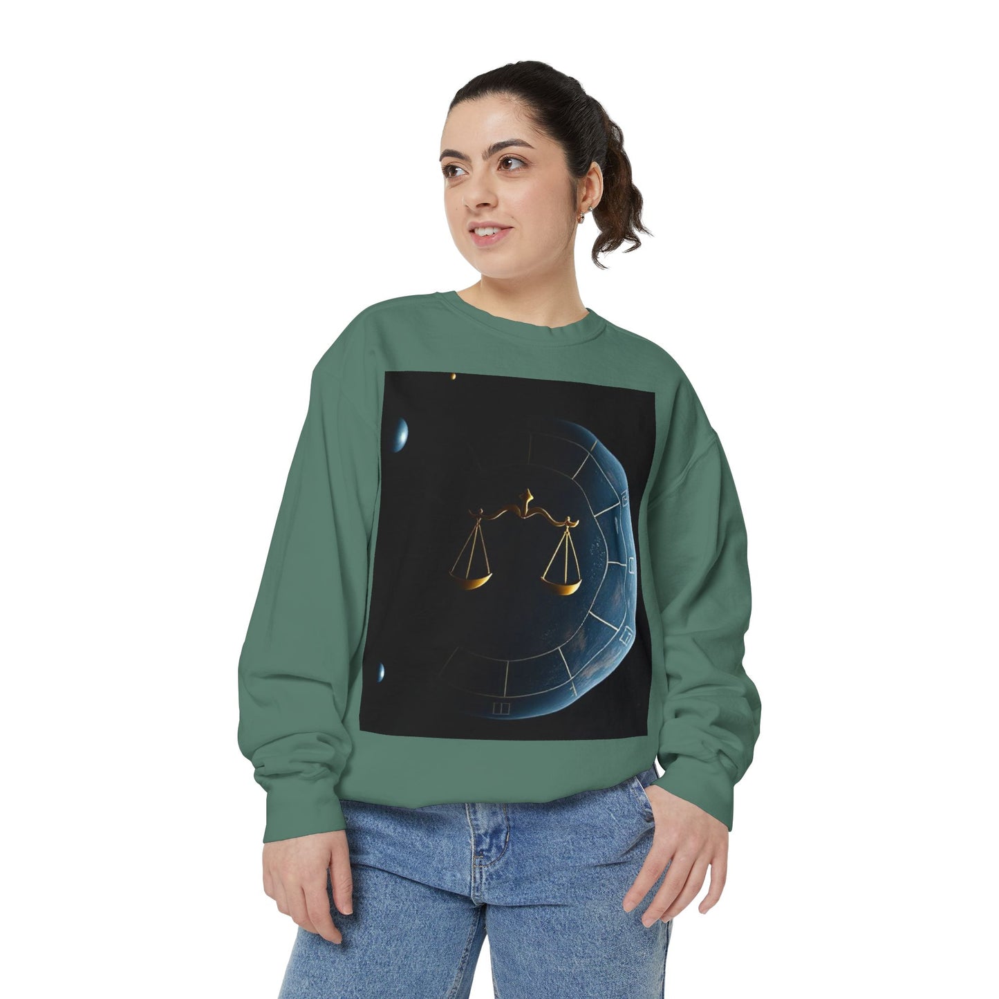 Garment-Dyed Sweatshirt, Unisex, Space Animal Design v1, Libra