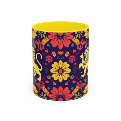 Accent Coffee Mug, Leo, Zodiac v3, Flower Pattern, (11, 15oz)