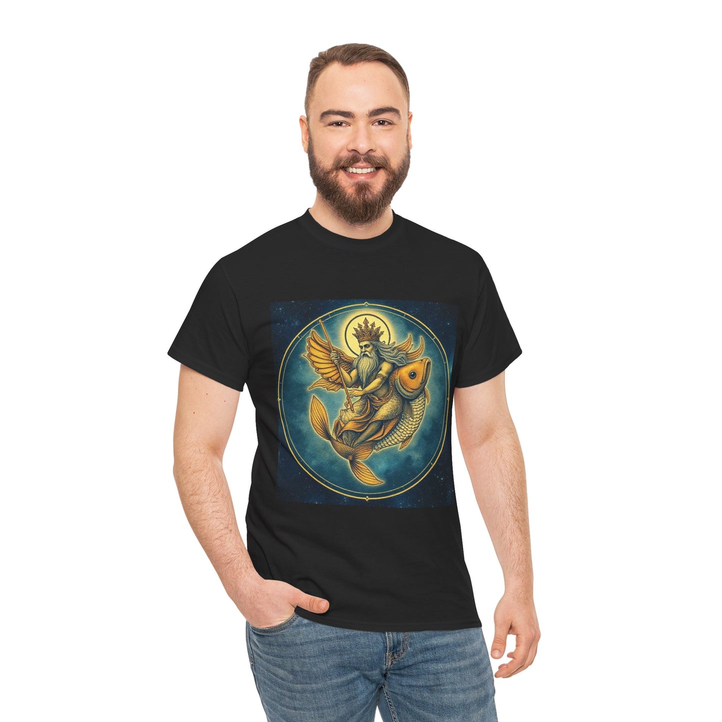 Unisex Heavy Cotton T-Shirt, Pisces King. Zodiac Design