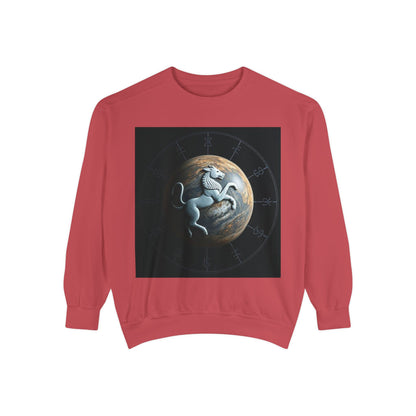 Garment-Dyed Sweatshirt, Unisex, Space Animal Design, Aquarius