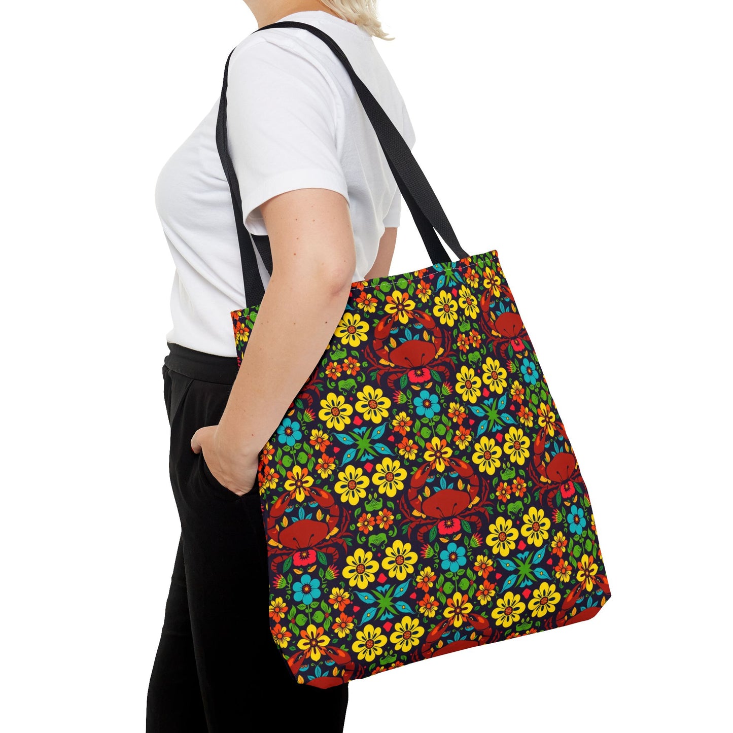 Tote Bag, (AOP), Cancer, Zodiac v4, Flower Pattern