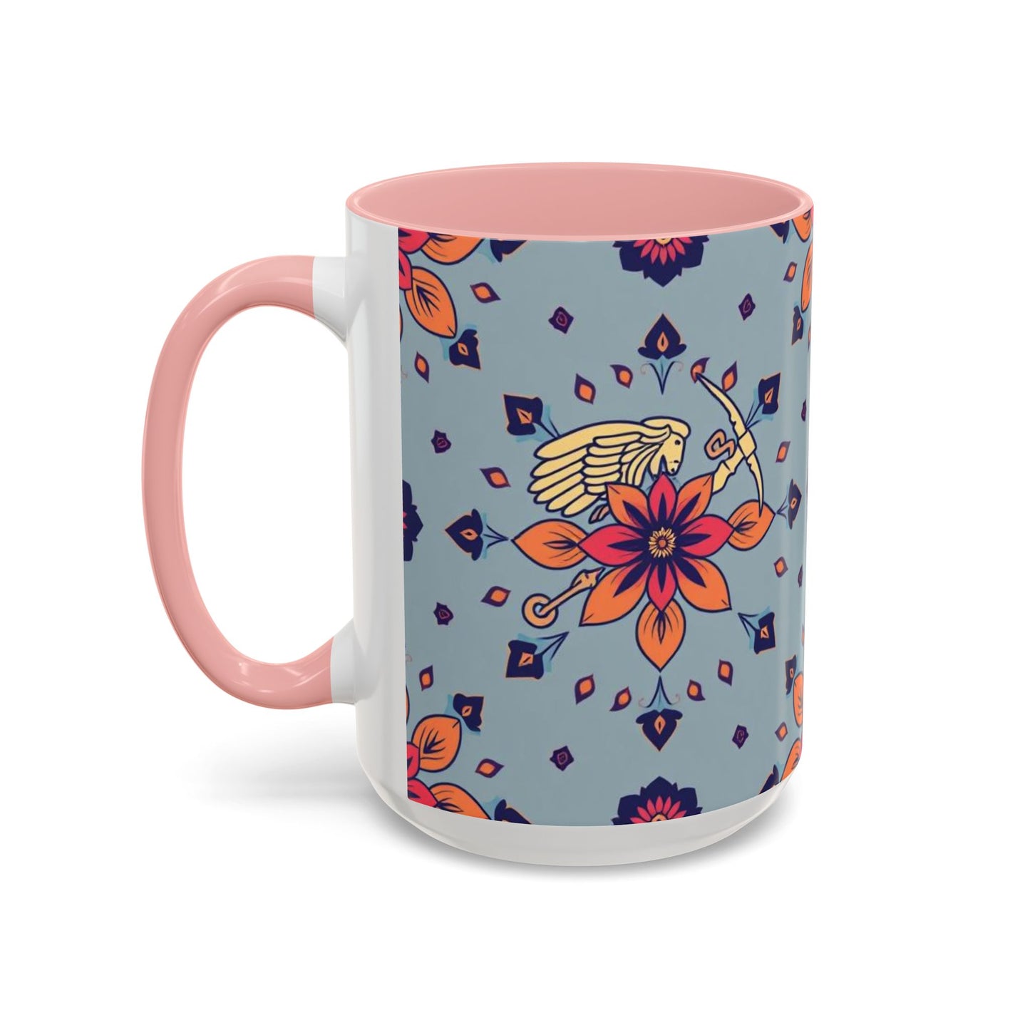 Accent Coffee Mug, Sagittarius, Zodiac v3. Flower Pattern, (11, 15oz)