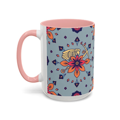 Accent Coffee Mug, Sagittarius, Zodiac v3. Flower Pattern, (11, 15oz)