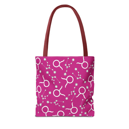 Tote Bag, Taurus Zodiac Sign, AOP, (Pink, White)