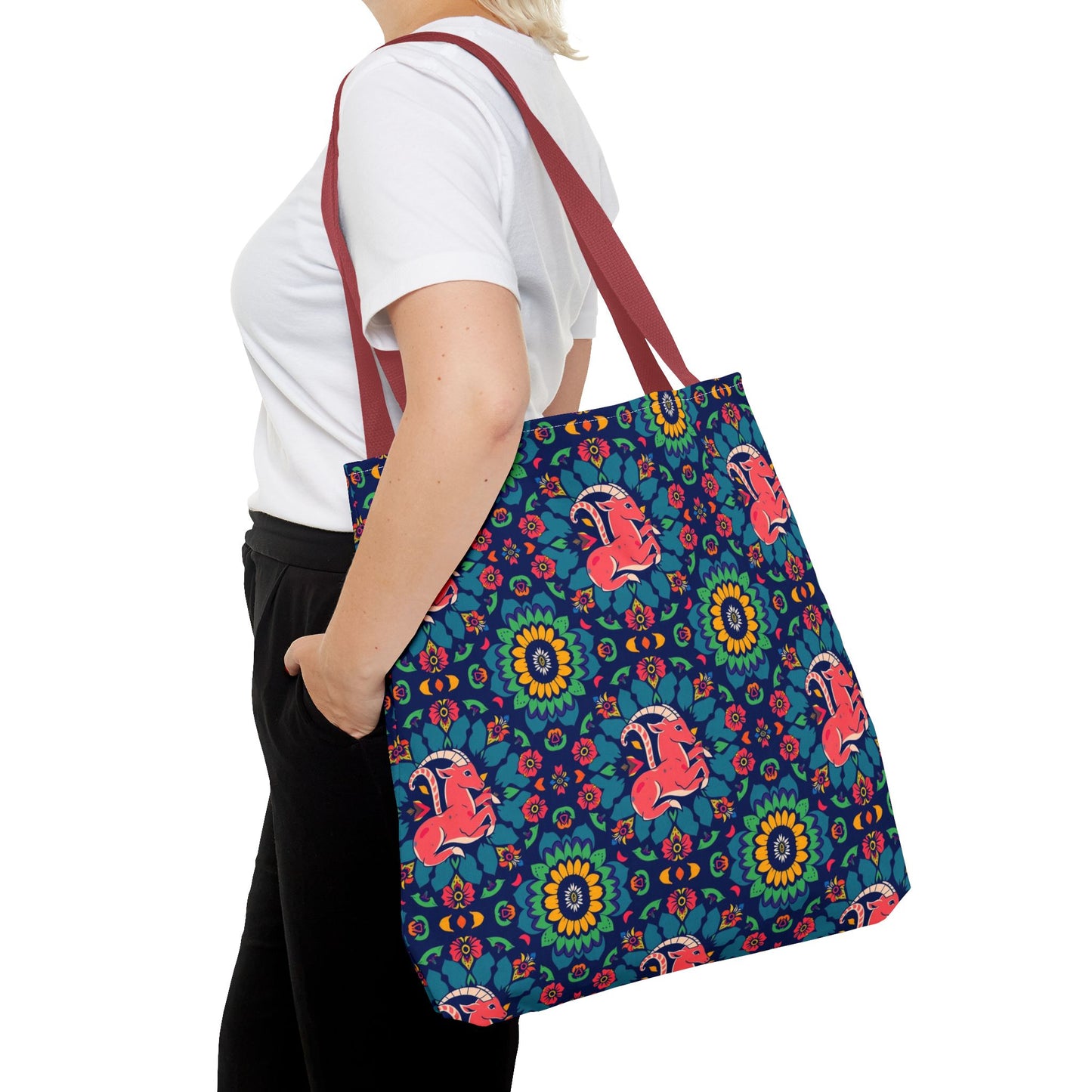Tote Bag (AOP), Capricorn, Zodiac v1, Flower Pattern