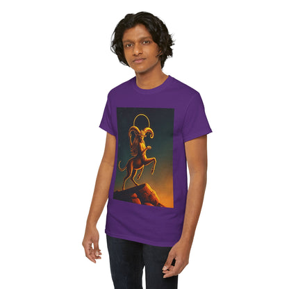 Unisex Heavy Cotton T-Shirt, Mountain Top 1v, Aries Zodiac Design