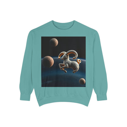 Garment-Dyed Sweatshirt, Unisex, Space Animal Design v1, Aries