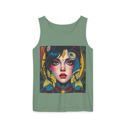 Unisex Garment-Dyed, Tank Top, Pisces Design, Pop Art, 100% US cotton