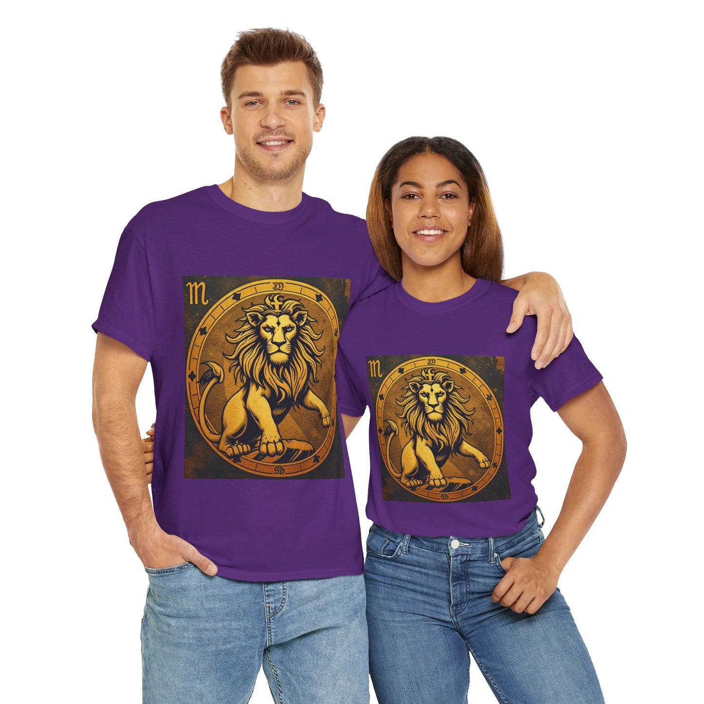 Unisex Heavy Cotton T-Shirt, Gold Lion v1, Leo Zodiac Design
