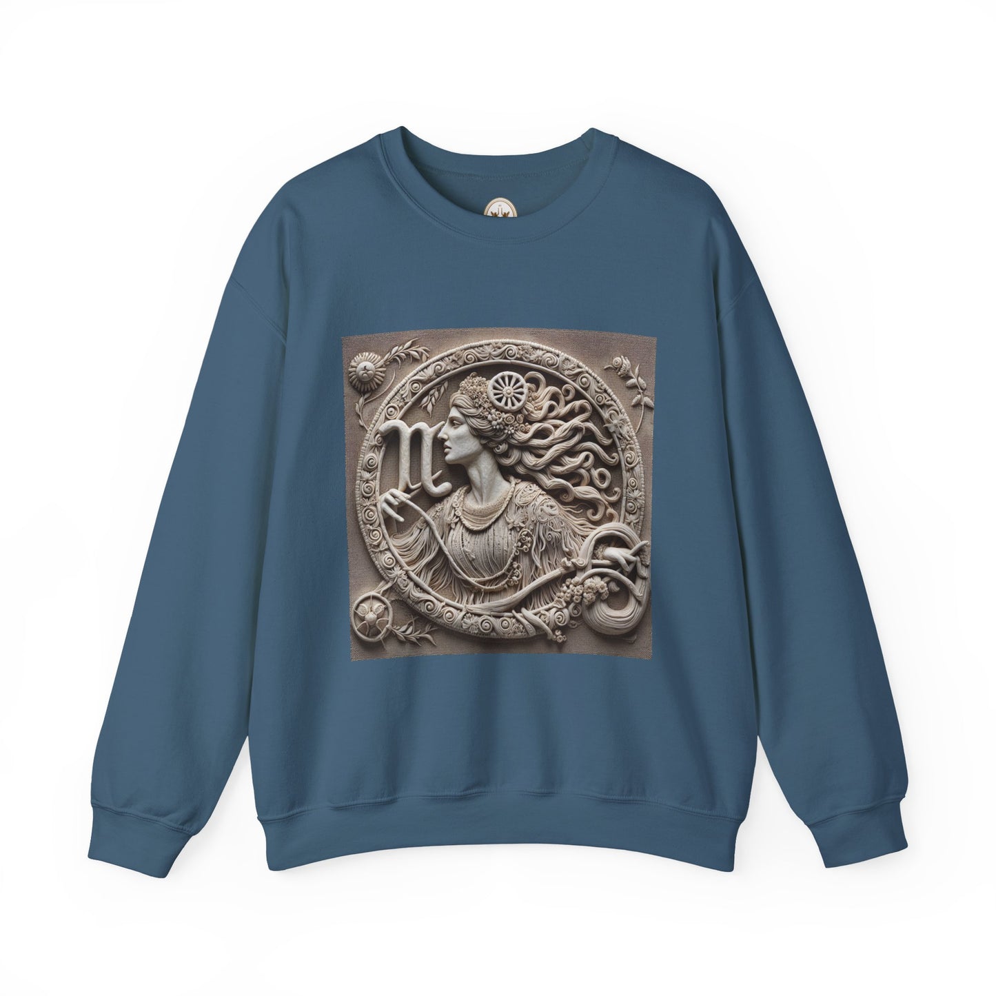 Unisex Heavy Blend™ Crewneck Sweatshirt, Stone Carving, Virgo Zodiac Design