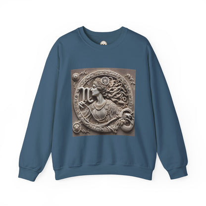 Unisex Heavy Blend™ Crewneck Sweatshirt, Stone Carving, Virgo Zodiac Design