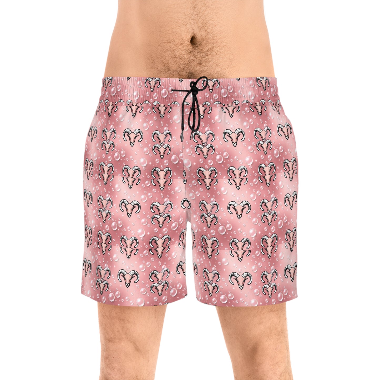 Men's Mid-Length Swim Shorts, (AOP), Aries, Zodiac v4, Bubble Pattern
