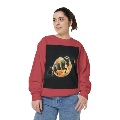 Garment-Dyed Sweatshirt, Unisex, Space Animal Design v1, Taurus
