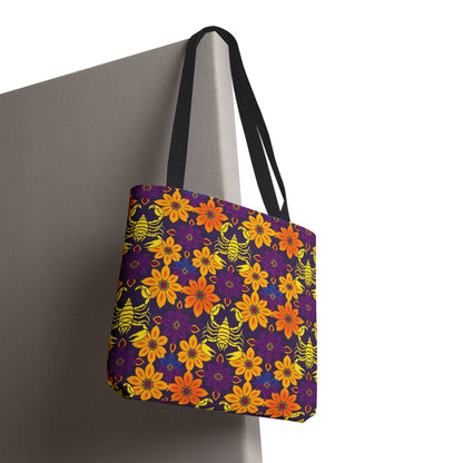 Tote Bag, (AOP), Scorpio, Zodiac v2, Flower Pattern