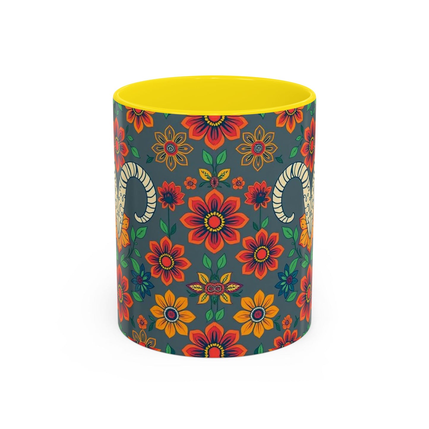 Accent Coffee Mug, Aries, Zodiac v4, Flower Pattern, (11, 15oz)