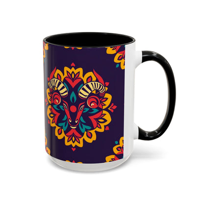 Accent Coffee Mug, Taurus, Zodiac v4. Flower Pattern, (11, 15oz)