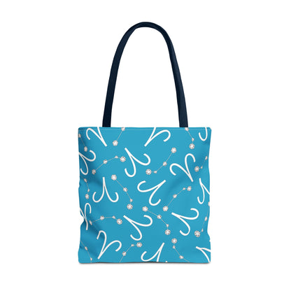 Tote Bag, Aries Zodiac Sign, AOP, (Turquoise, White)
