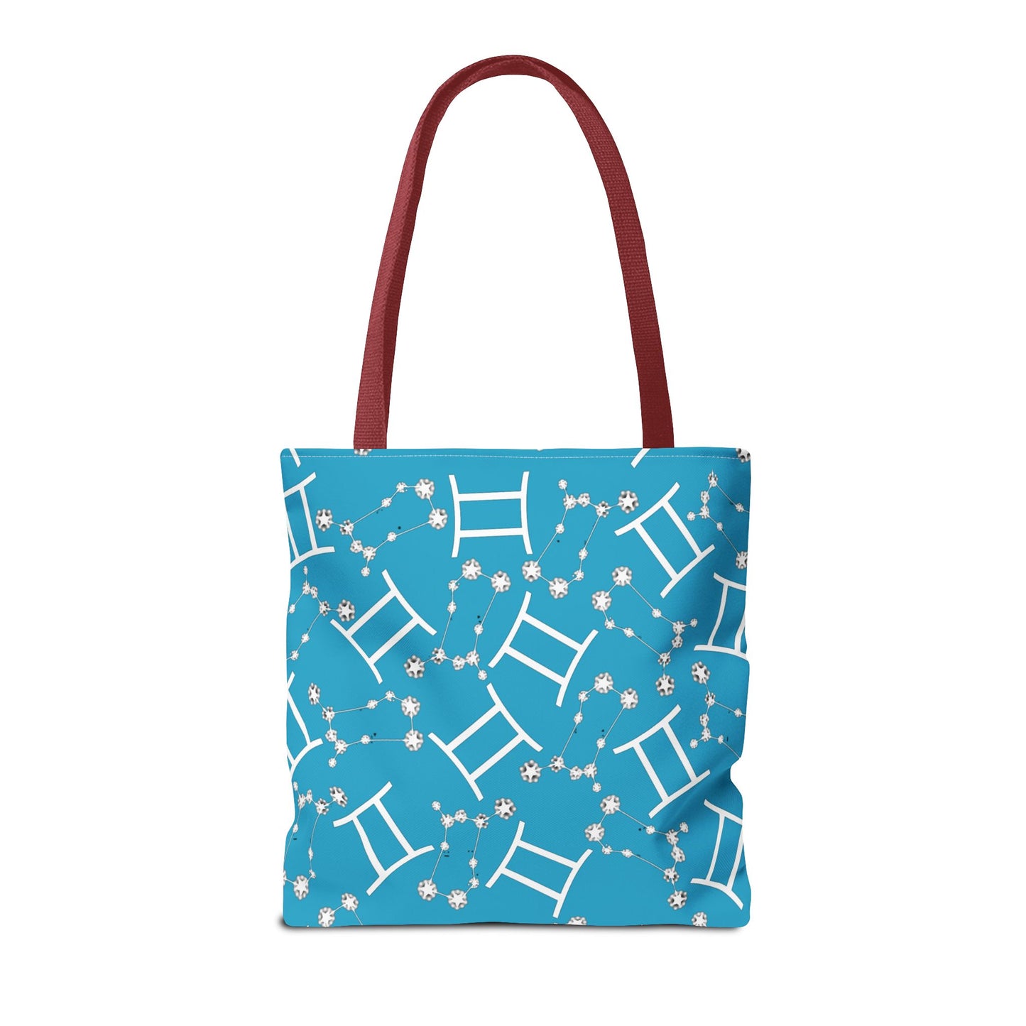 Tote Bag, Gemini Zodiac Sign, AOP, (Turquoise, White Print)