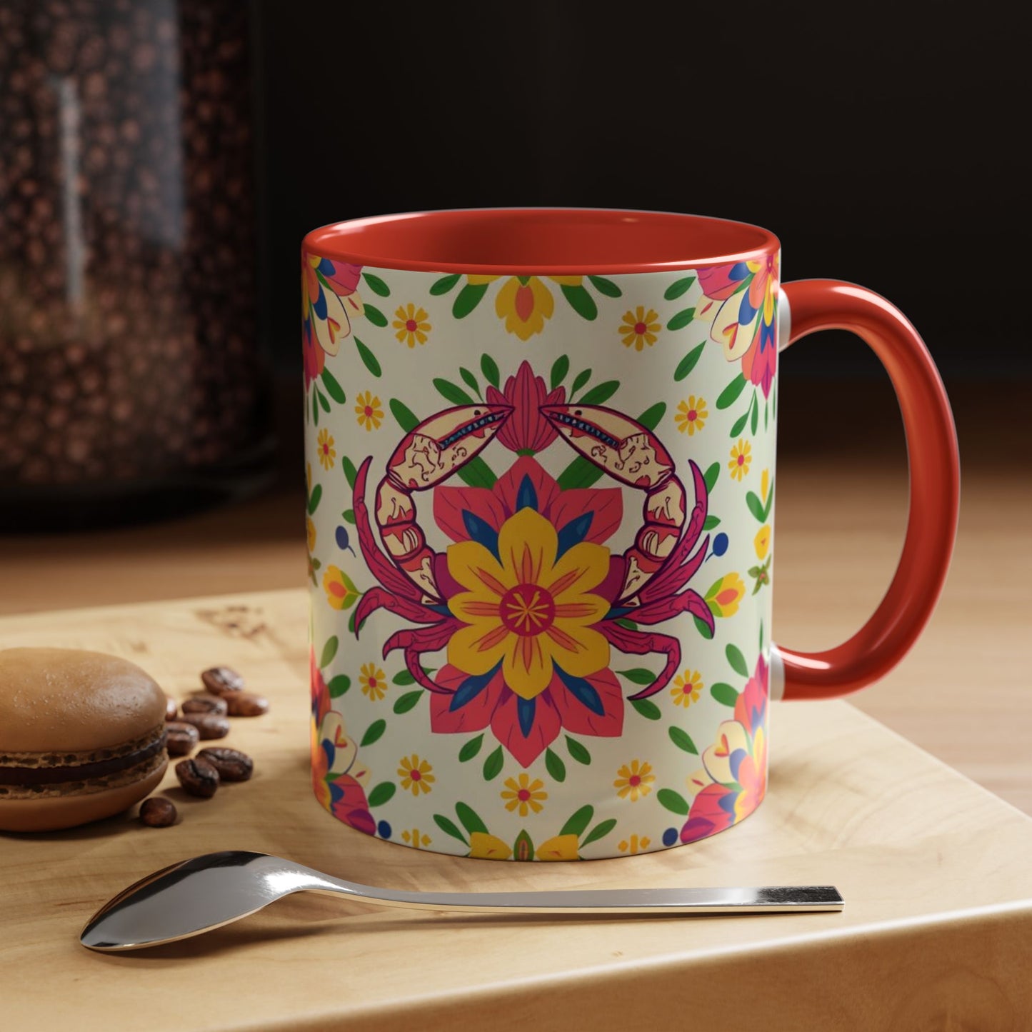 Accent Coffee Mug, Cancer, Zodiac v3, Flower Pattern, (11, 15oz)