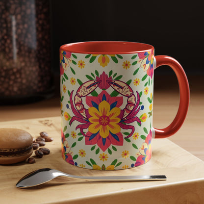 Accent Coffee Mug, Cancer, Zodiac v3, Flower Pattern, (11, 15oz)