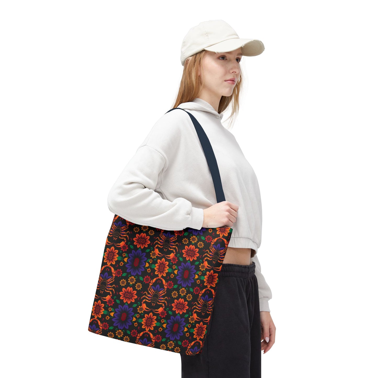 Tote Bag, (AOP), Scorpio, Zodiac v6, Flower Pattern