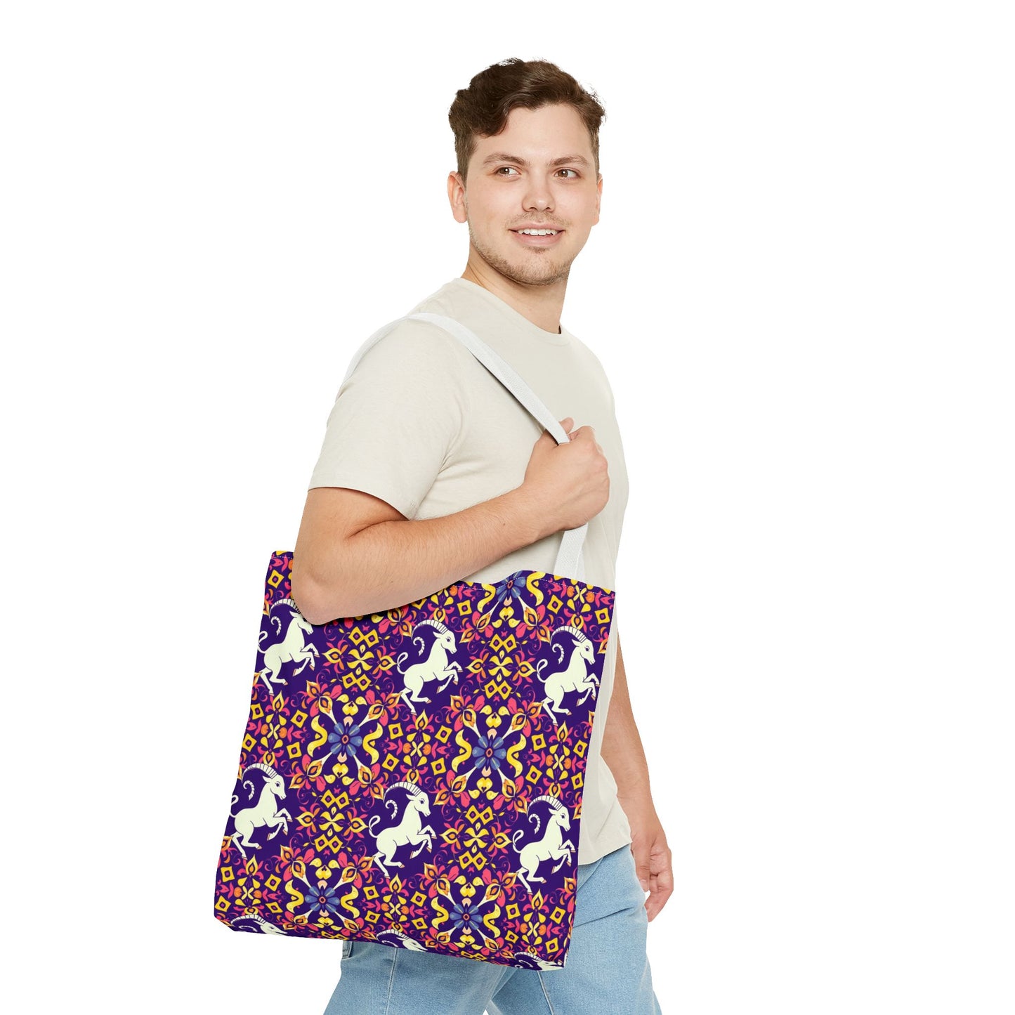 Tote Bag (AOP), Capricorn, Zodiac v2, Flower Pattern