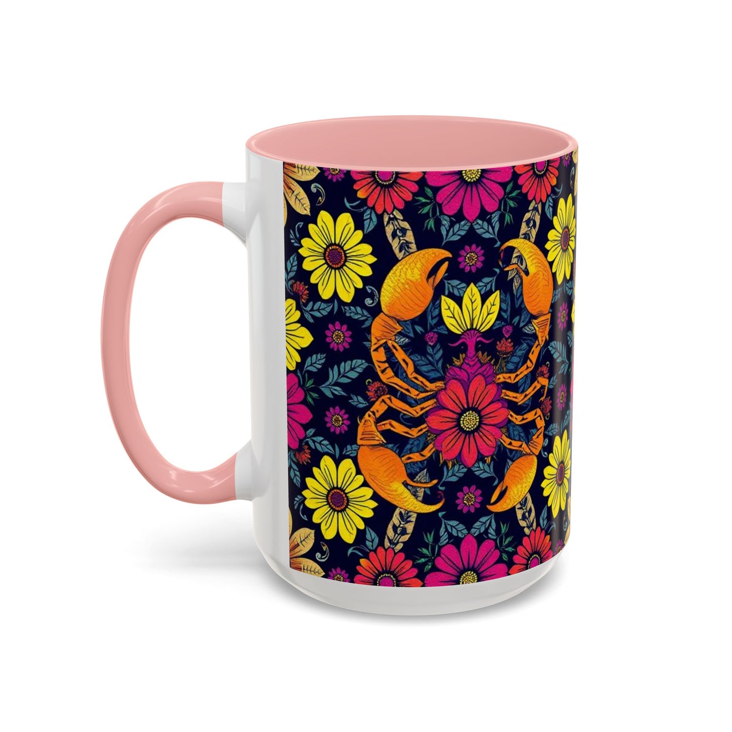 Accent Coffee Mug, Scorpio, Zodiac v3. Flower Pattern, (11, 15oz)