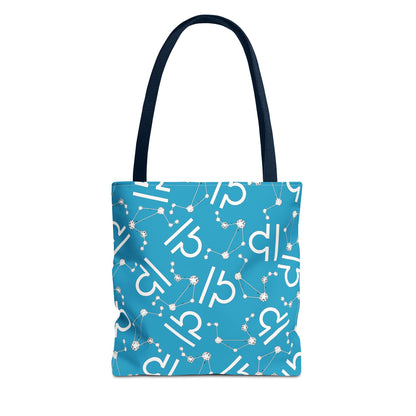 Tote Bag, Libra Zodiac Sign, AOP, (Turquoise, White)