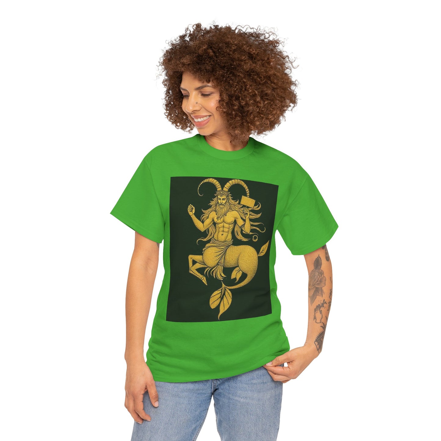 Unisex Heavy Cotton T-Shirt, Capricorn God, Zodiac Design