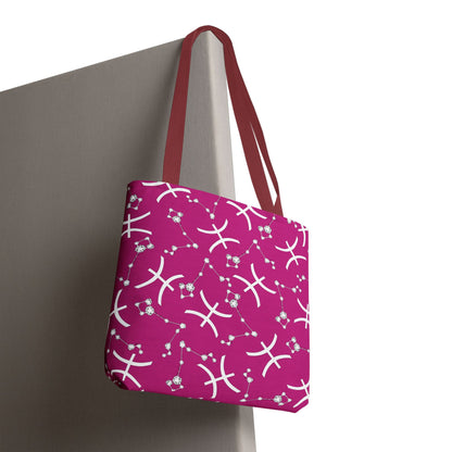 Tote Bag, Pisces Zodiac Sign, AOP, (Pink, White)